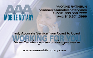 AAA Mobile Notary  Business Card Front
